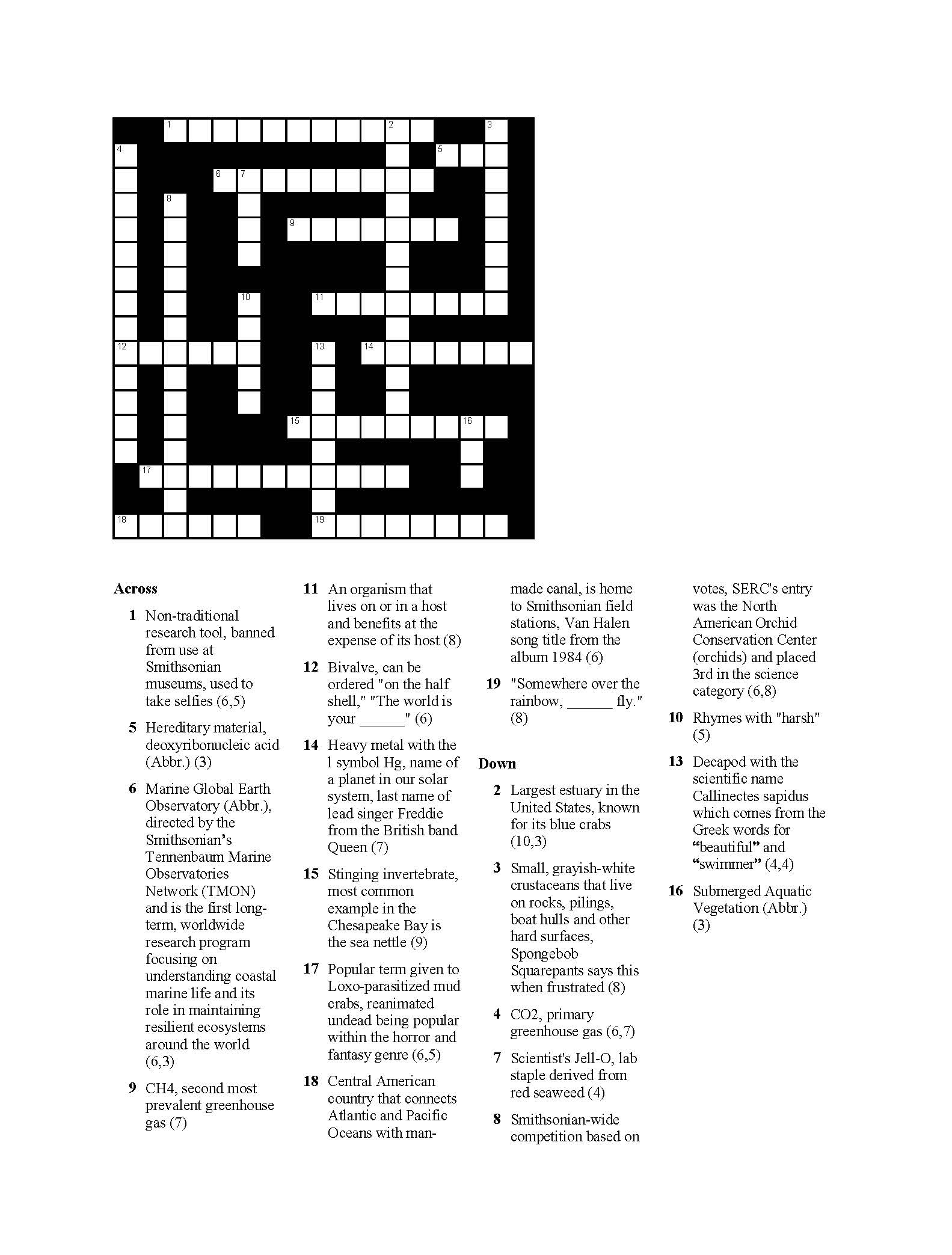 Shorelines Blog Archive A Crossword Puzzle With Ecology Flair Shorelines