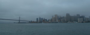 Clouds hang over the San Francisco skyline. 