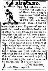 Scan of 19th-century print ad with illustration of runaway slave